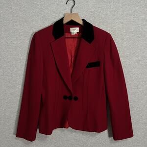 Vintage Susan Grant Blazer Womens 6 Red Wool Black Velvet USA Classic Equestrian